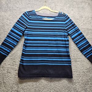 Talbots Womens Blue Stripe T Shirt Small Cotton Casual Classic Nautical